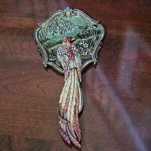 JAY STRONGWATER VICTORIAN BIRD FLOWER ENAMEL CRYSTAL VANITY HANDHELD MIRROR